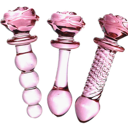 Crystal Rose Penis Glass Men&#39;s Women&#39;s G-spot Anal Anal Plug Beads Masturbation Erotic Expander Adult Sex Toy Products Prostate