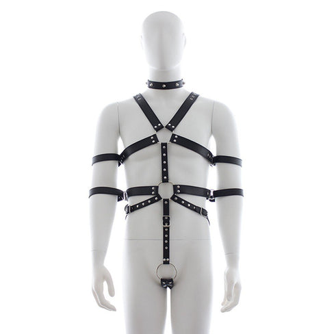 Male SM Harness Restraint Binder Leather Binding Bondage Costume Sexy Bodysuit For Men Slave Play Adult Flirt BDSM Games