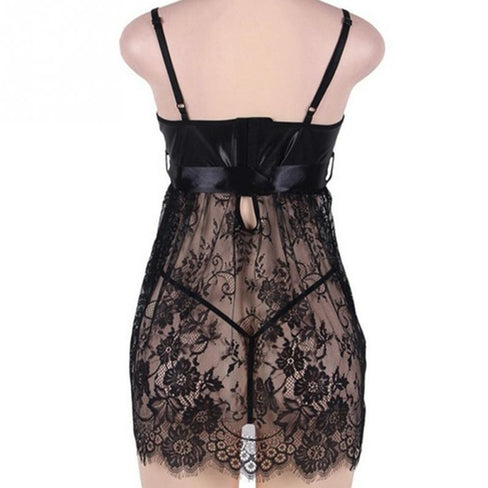 3-5XL Plus Size Women Sexy Erotic Lingerie Lace Sleepwear Dress Transparent Hollow-out See Through Pijama Underwear Night Gown