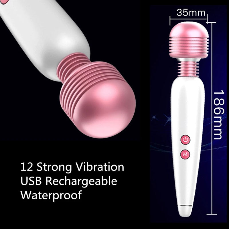 12 Speed USB Dildo Vibrator Magic Wand Clitoris Stimulator Vagina G-Spot Massager Vibrator Sex Toys for Women Adults Masturbator