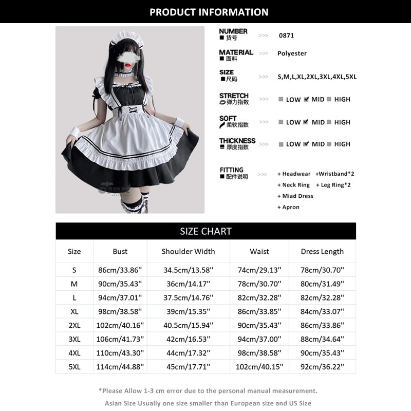 Japanese Anime Cosplay Costume High Quality Black White Maid Outfit Apron Dress Plus Size Women Sexy Lingerie Stage Uniform New