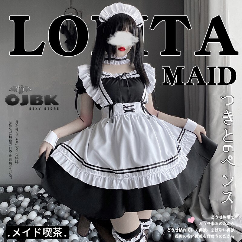 Japanese Anime Cosplay Costume High Quality Black White Maid Outfit Apron Dress Plus Size Women Sexy Lingerie Stage Uniform New