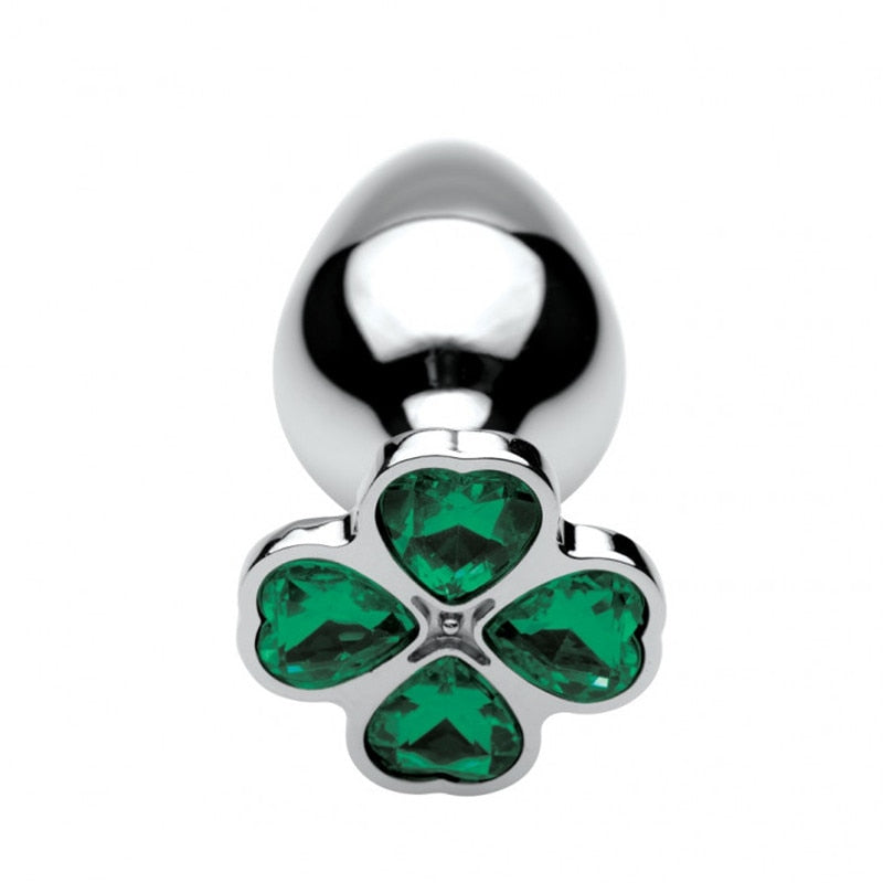 BEEGER 	 Lucky Clover Gem Anal Plug,S/M/L Size Four Leaf Clover Stainless Steel Crystal Jewelry Anal Butt Plugs