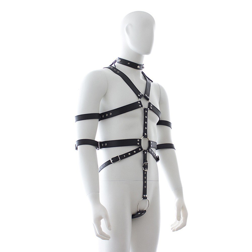 Male SM Harness Restraint Binder Leather Binding Bondage Costume Sexy Bodysuit For Men Slave Play Adult Flirt BDSM Games