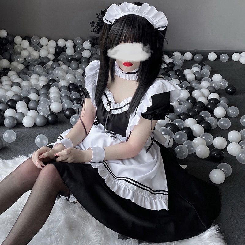 Japanese Anime Cosplay Costume High Quality Black White Maid Outfit Apron Dress Plus Size Women Sexy Lingerie Stage Uniform New