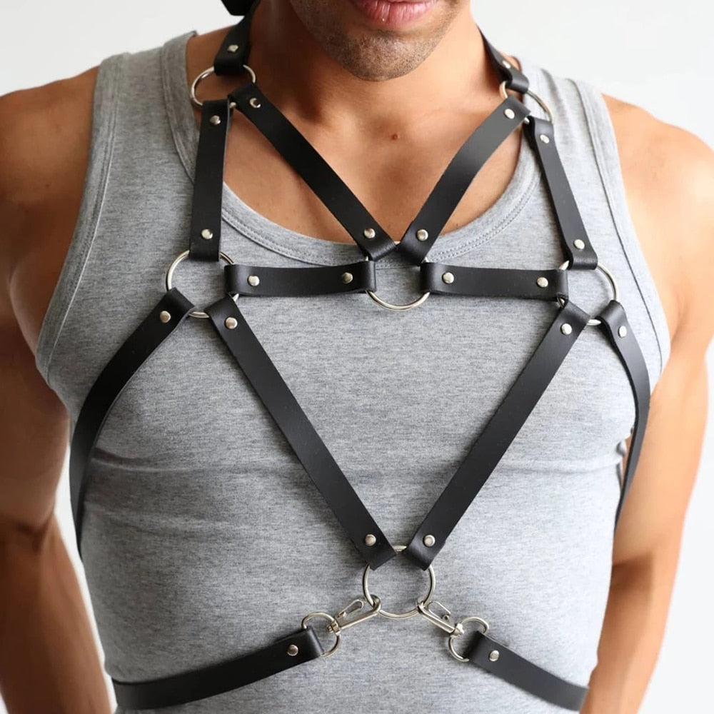 New Fetish Gay BDSM Bondage Men Sexy PU Leather Harness Male Lingerie Adjustable Sexual Body Punk Style Belts Harajuku For Adult
