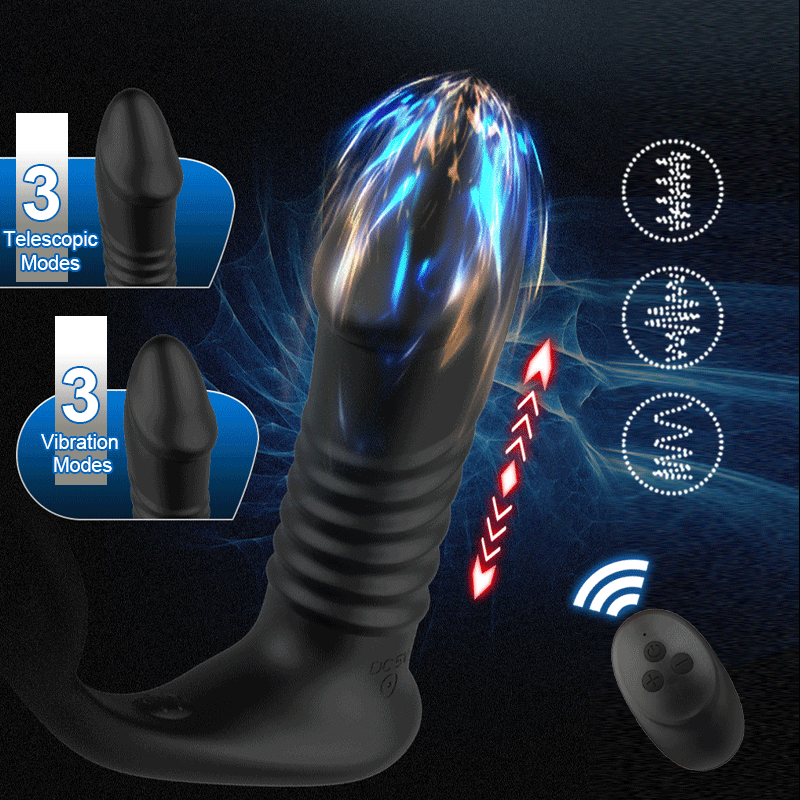 Silicone Anal Vibrator Thrusting Prostate Stimulator Massager Delay Ejaculation Lock Ring Anal Butt Plug Sex Toys Dildos for Men