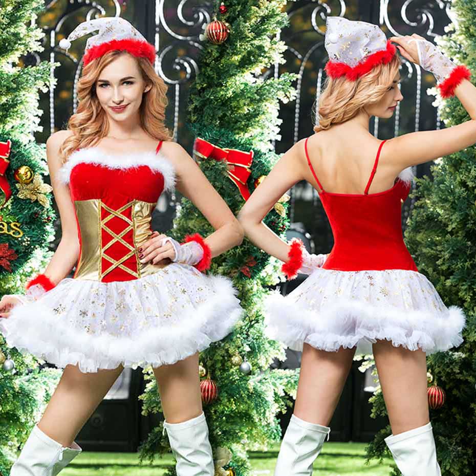 JSY Sexy Christmas Cosplay Lingerie Set Red Lace Bra And Skirt Set Women&#39;s Underwear Transparent Halter Sexy Role Play Costumes