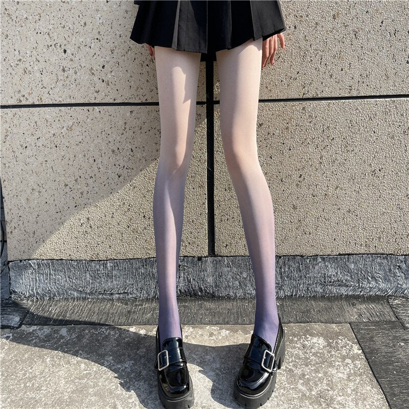 Slim Sexy Women Candy Color Gradient Leggings Pantyhose Cute Velvet Lingerie Ladies Thigh High Kawaii Girls Stockings