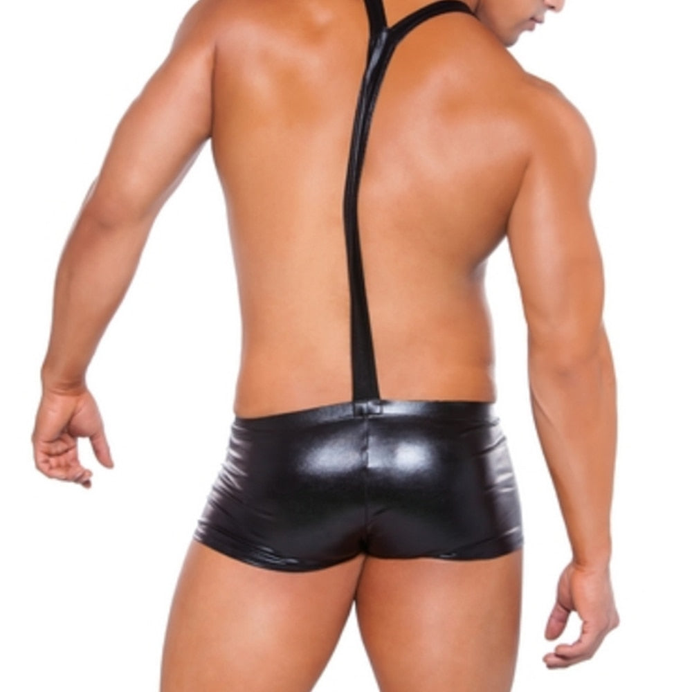 Leather Leotard Bodysuit Mens Sexy Underwear Tight-Fitting Wrestling Singlet Jumpsuit Boxer Stage Wear Fetish Lingerie Nightwear
