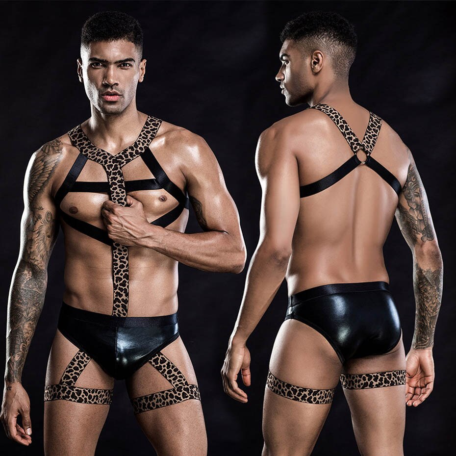 Sexy Cosplay Lingerie Set Men Police Uniform Latex Underwear Black Erotic Lingerie Porno Costumes Sexy Role Play Outfits