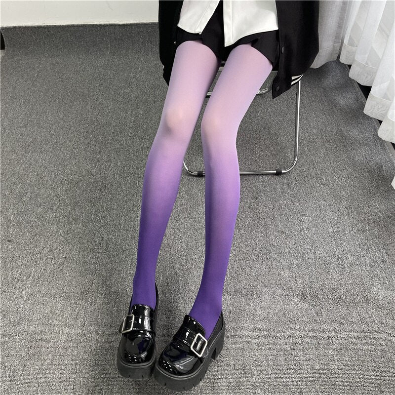 Slim Sexy Women Candy Color Gradient Leggings Pantyhose Cute Velvet Lingerie Ladies Thigh High Kawaii Girls Stockings