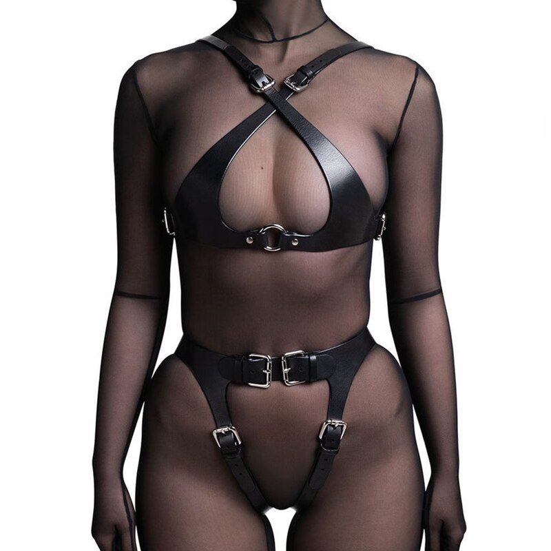 Sexy Women Faux Leather Lingerie Harness Belt Erotic Suspender Bra Belts Thigh Garters Belt Bondage Gothic Clothes Belt Set Toys