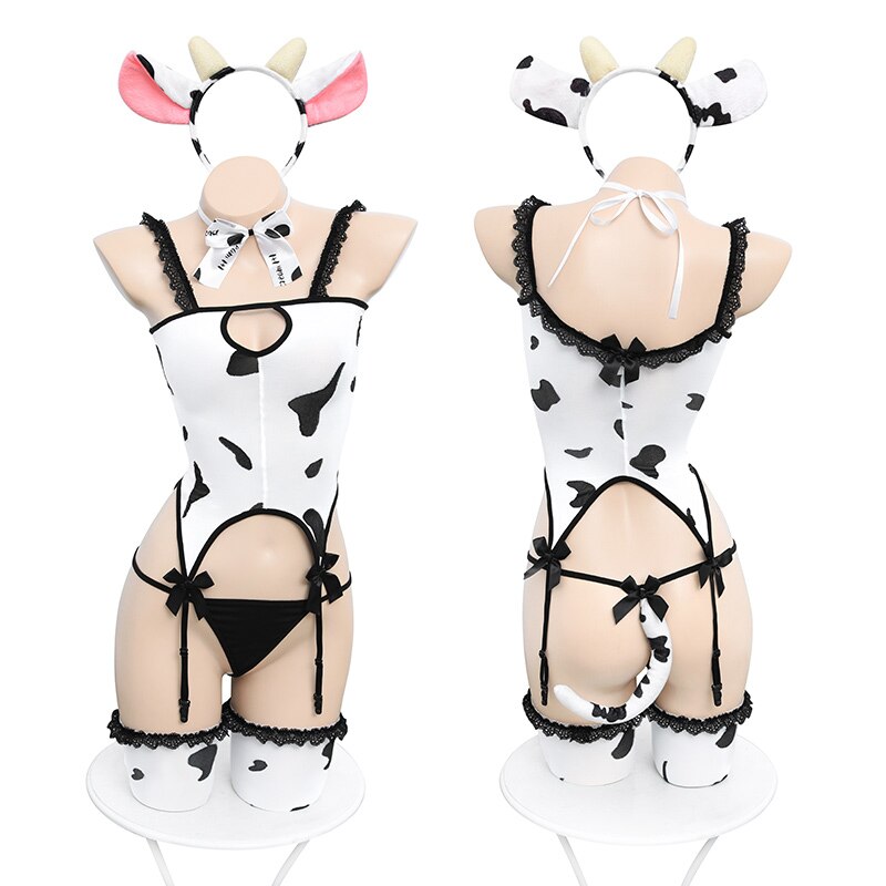 Cosplay Costumes Cow Bodysuit Roleplay Maid Uniform Anime Underwear 18 Sex Kawaii Lingerie Badydolls Garter Stockings Set