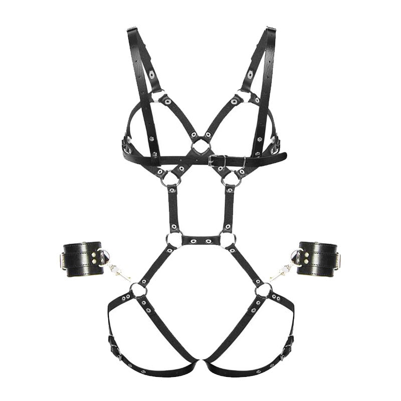 Women Set Black Leather Harness Body Belts Punk Garters Bondage Belt Cool Suspenders Straps Women Sexy Body Cage Belts Lingerie