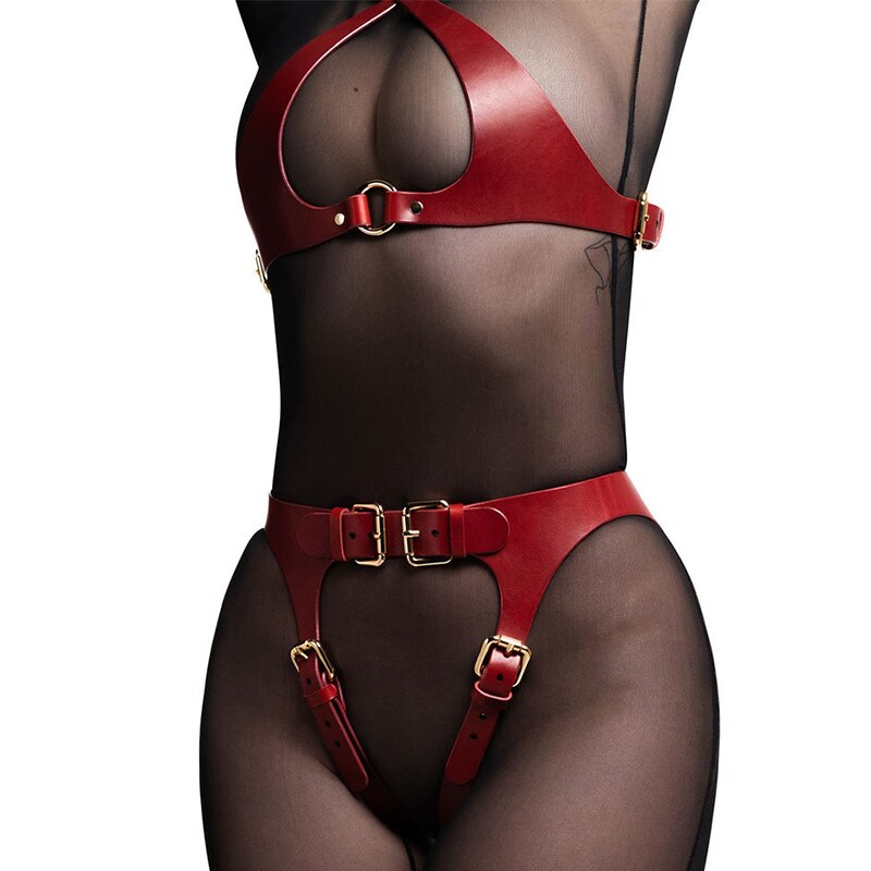 Sexy Women Faux Leather Lingerie Harness Belt Erotic Suspender Bra Belts Thigh Garters Belt Bondage Gothic Clothes Belt Set Toys