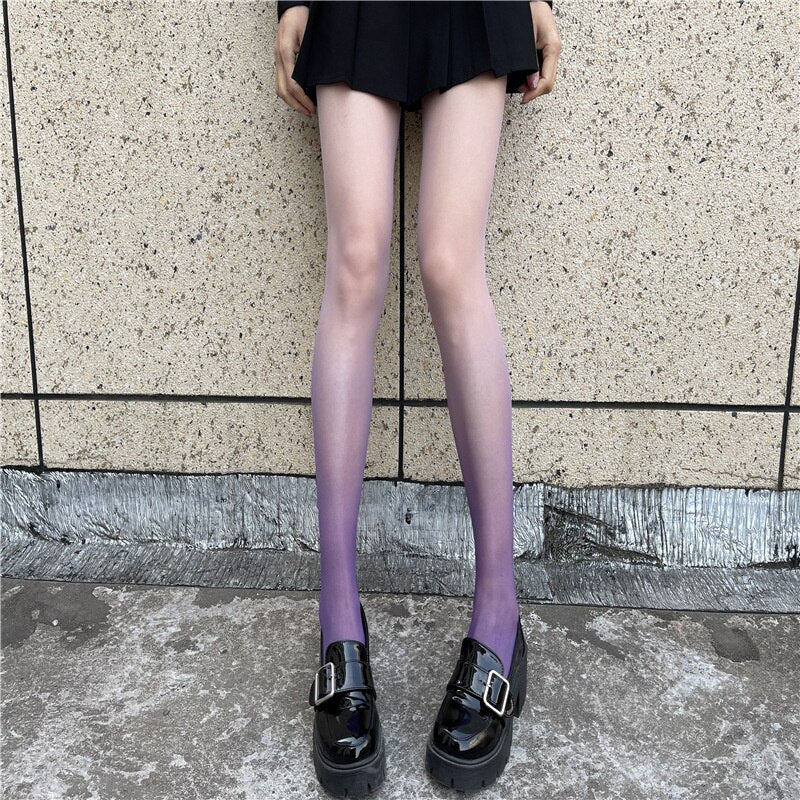 Slim Sexy Women Candy Color Gradient Leggings Pantyhose Cute Velvet Lingerie Ladies Thigh High Kawaii Girls Stockings